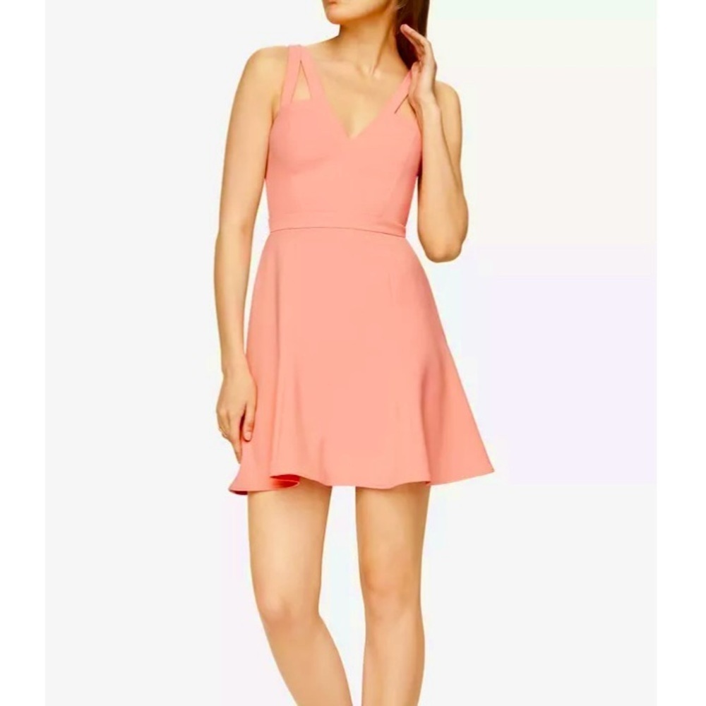 BCBGMAXAZRIA Alexia Womens Light Coral Fit and Flare Skater Dress Size 10